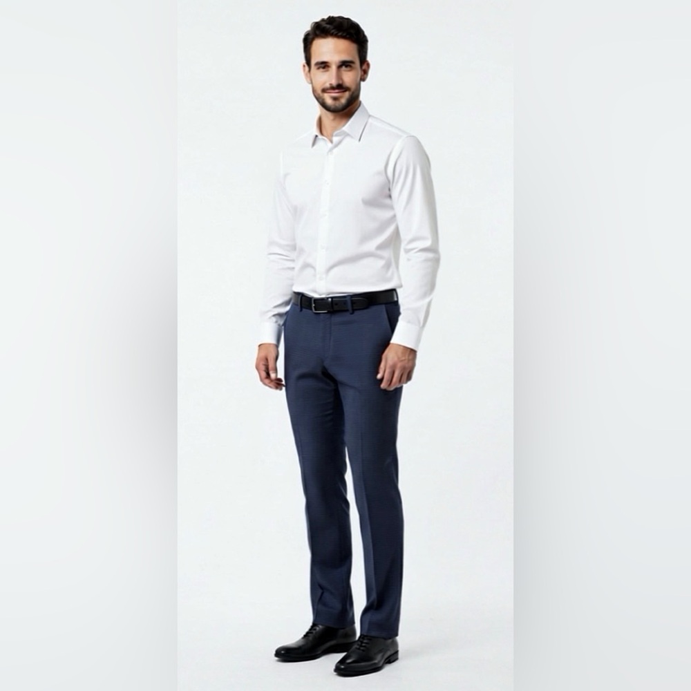 HILTL Signature Terni Blue Textured Houndstooth Dress Pants